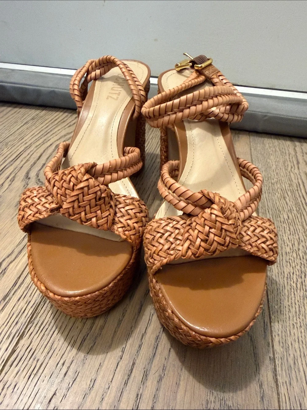 Schutz Braided Tan Wedge Sandals - 38 - available til Sept 10th
